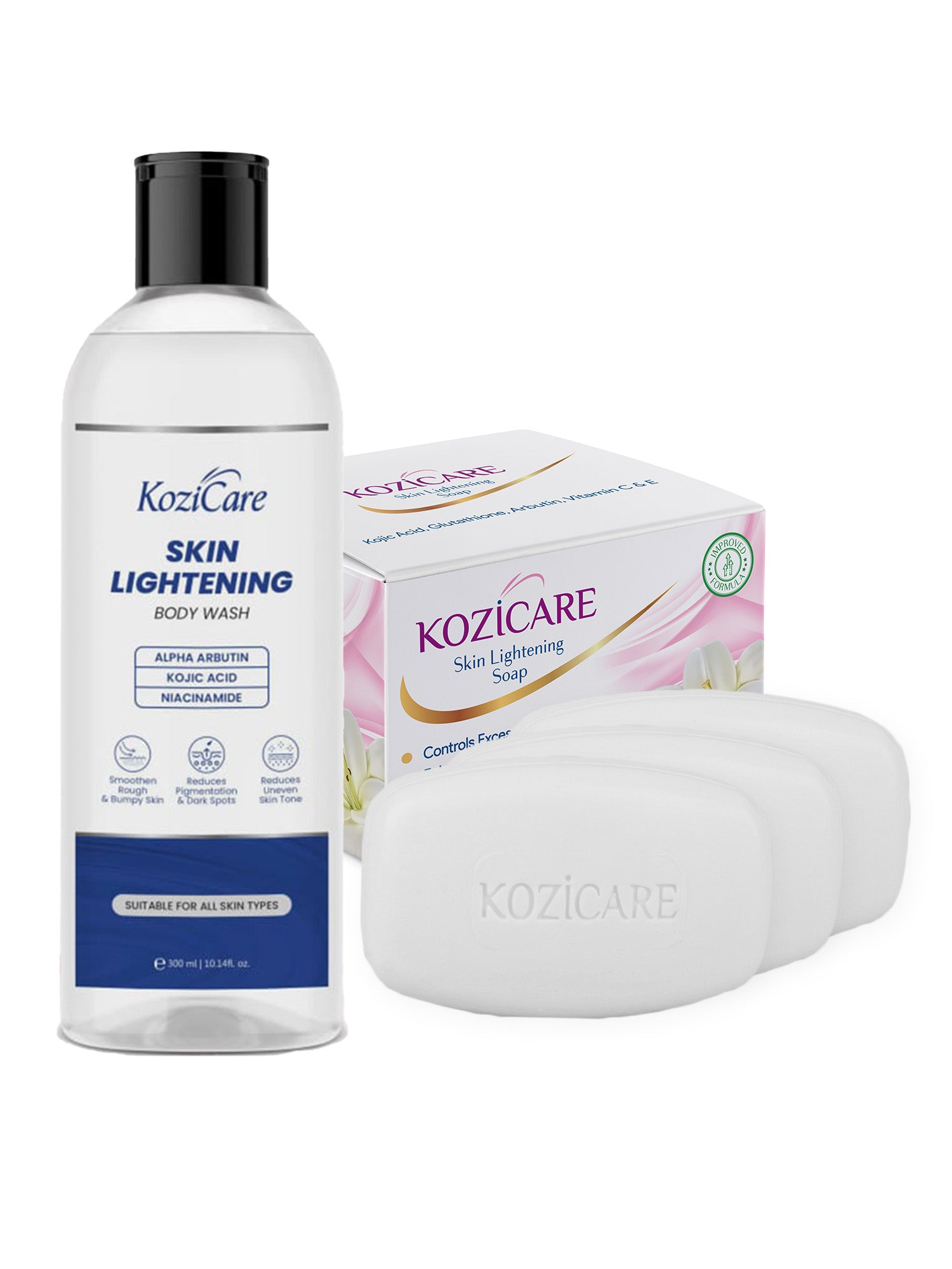Buy Combo: Kozicare Skin Whitening Soap Bars & Body Wash  The Better Home