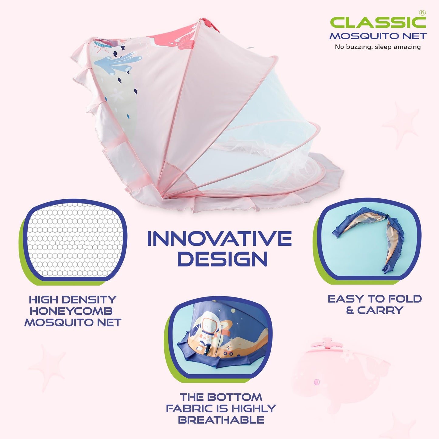 Classic Mosquito Net Dolphin Design - Infant travel protection