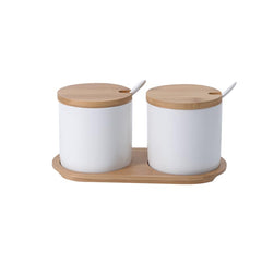 The Better Home Ceramic Jars for Kitchen Storage with Lid and Tray and Spoon |Kitchen Ceramic Food Container Air Tight for Storage Food Spices Storage Dinng Table | 250 Ml Pack of 2