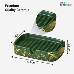 The Better Home Ceramic Soap Case, Dishwasher Soap Case Bath Accessories for Bath, Tub or Wash Basin Soap Dish Tra Soap Dish Tray | Green (Set of 4)