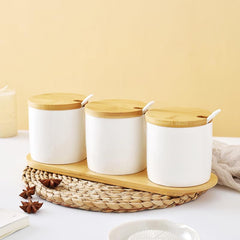 The Better Home Ceramic Jars for Kitchen Storage with Lid and Tray and Spoon |Kitchen Ceramic Food Container Air Tight for Storage Food Spices Storage Dinng Table | 250 Ml Pack of 3