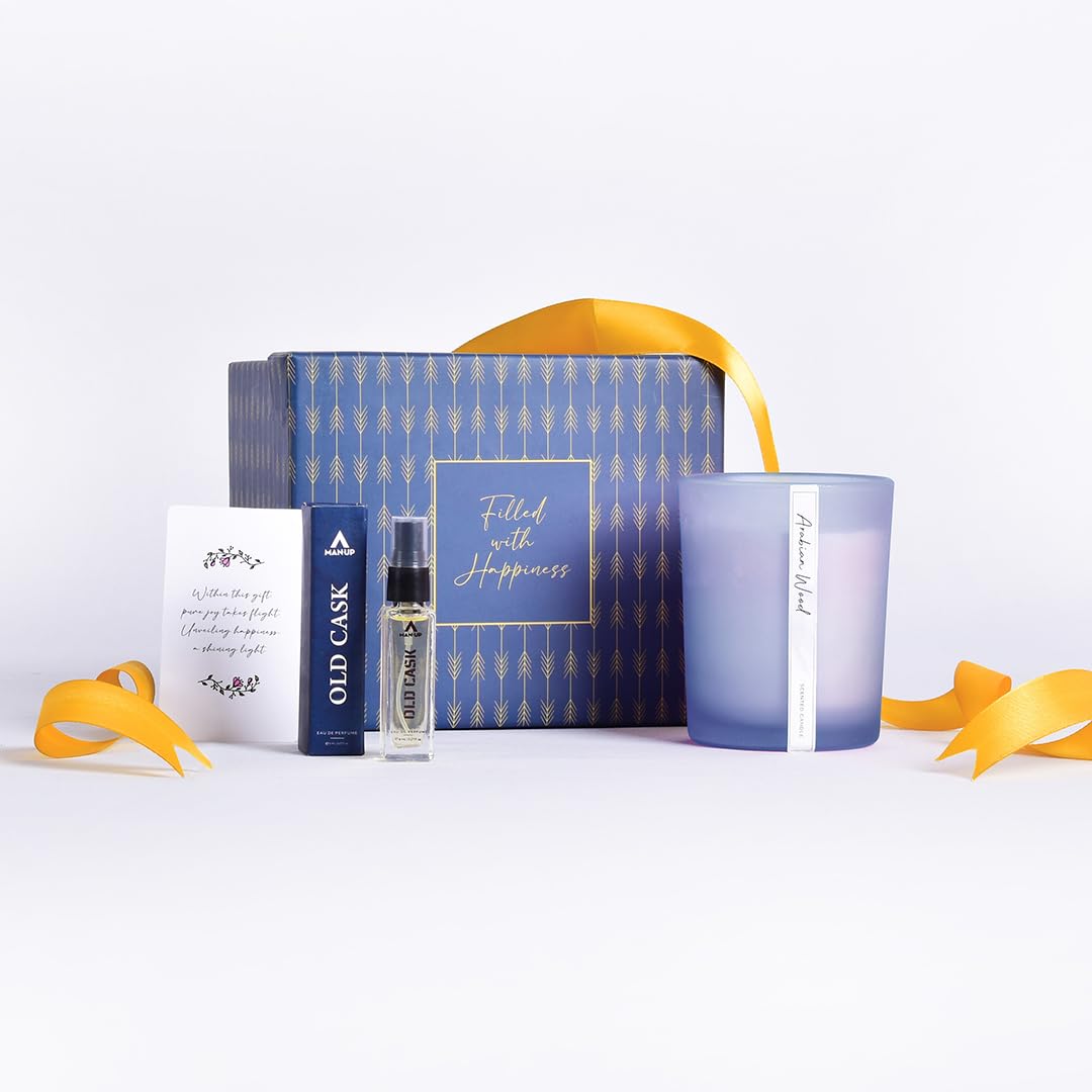 Combo: Gleevers Gift Set for Men - Old Cask Perfume & Scented Candle | 8 ml & 250 gm | Multicolor