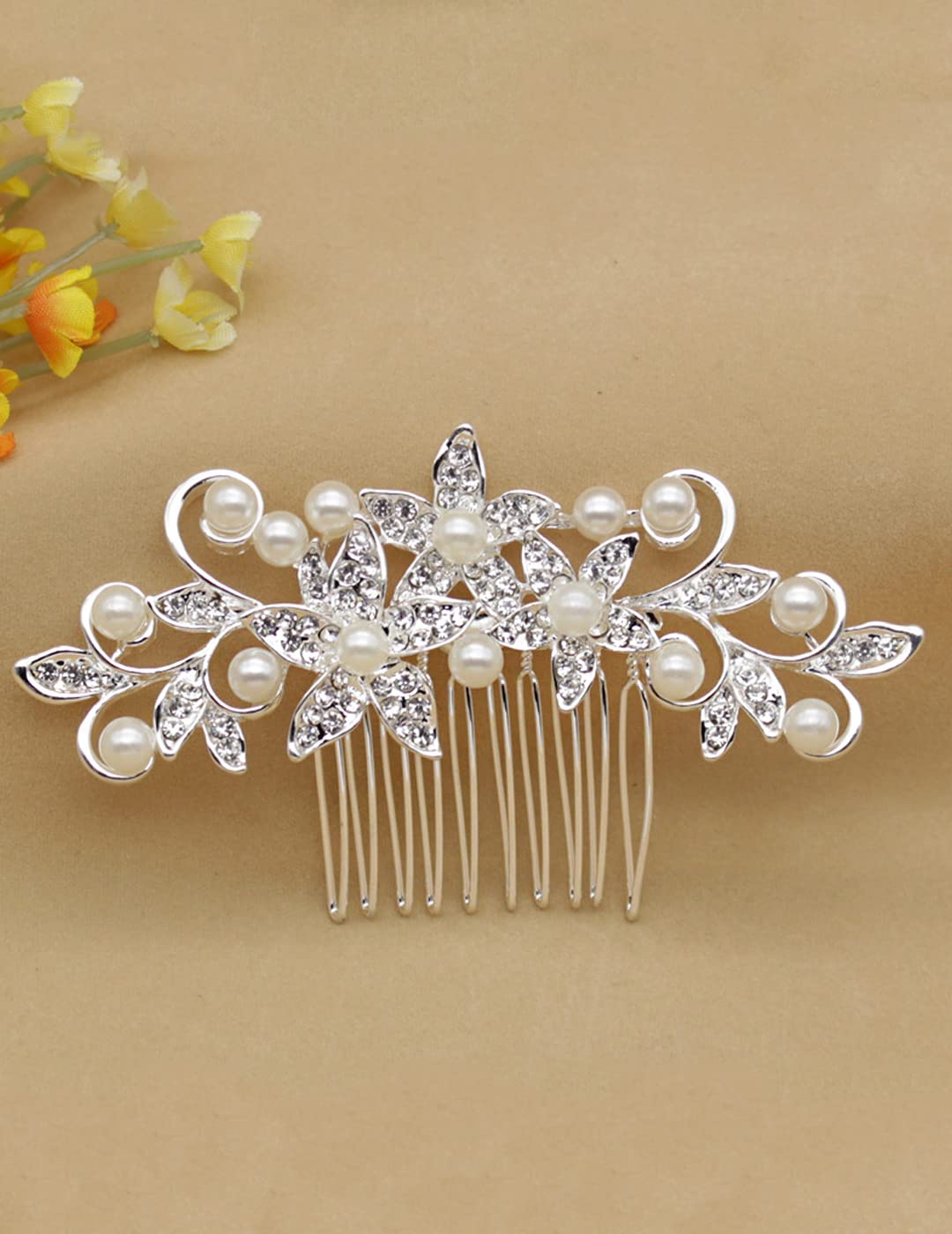 Yellow Chimes bridal hair comb pin - elegant wedding accessory