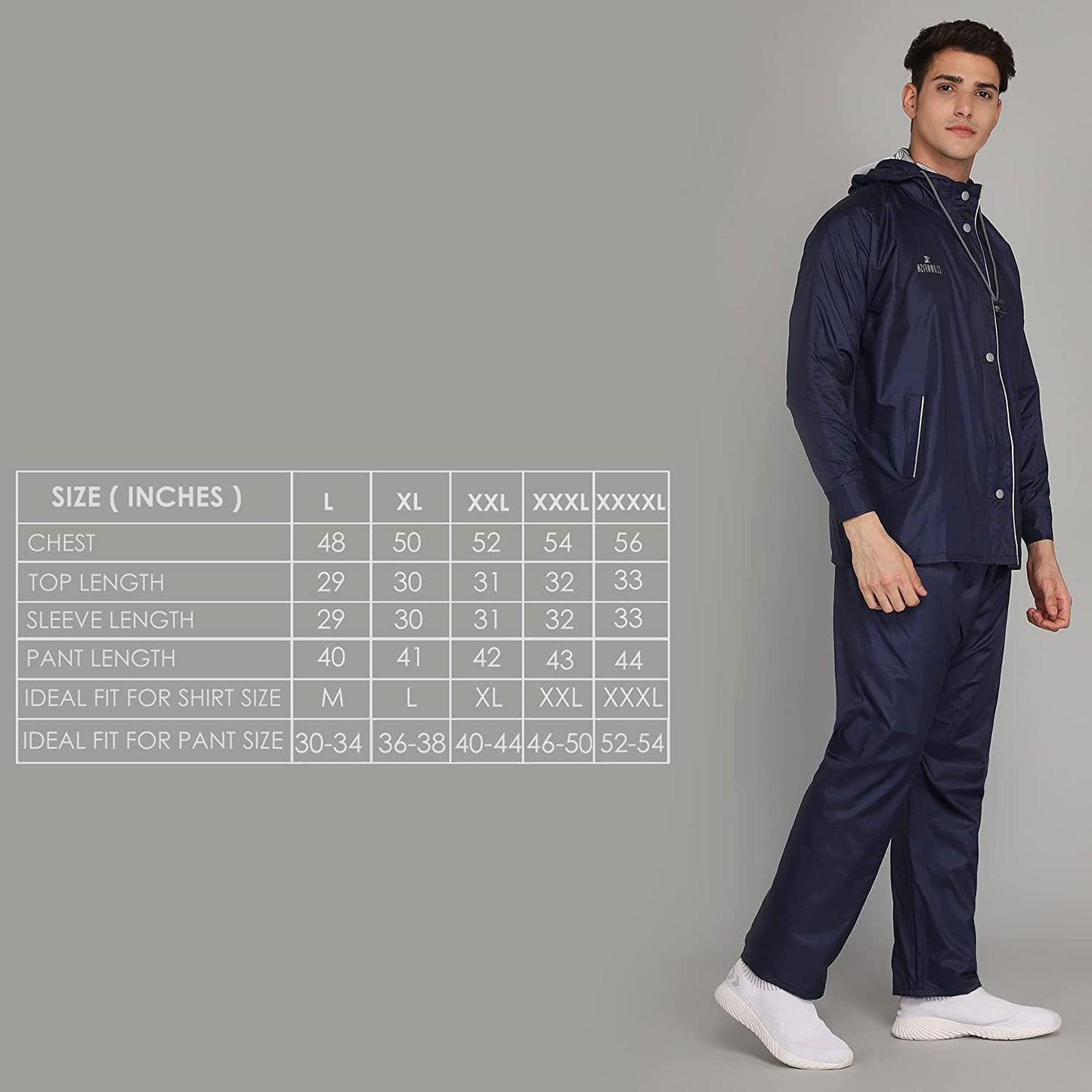 Men's Raincoat - Waterproof, Reversible Double Layer | Adjustable Hood, Side Pockets | 3XL | Blue