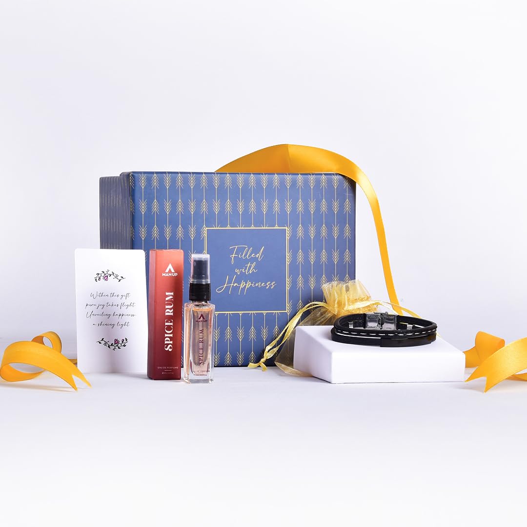 Combo: Gleevers Gift Set for Men - Spice Rum Perfume with Bracelet | 8 ml | Multicolor