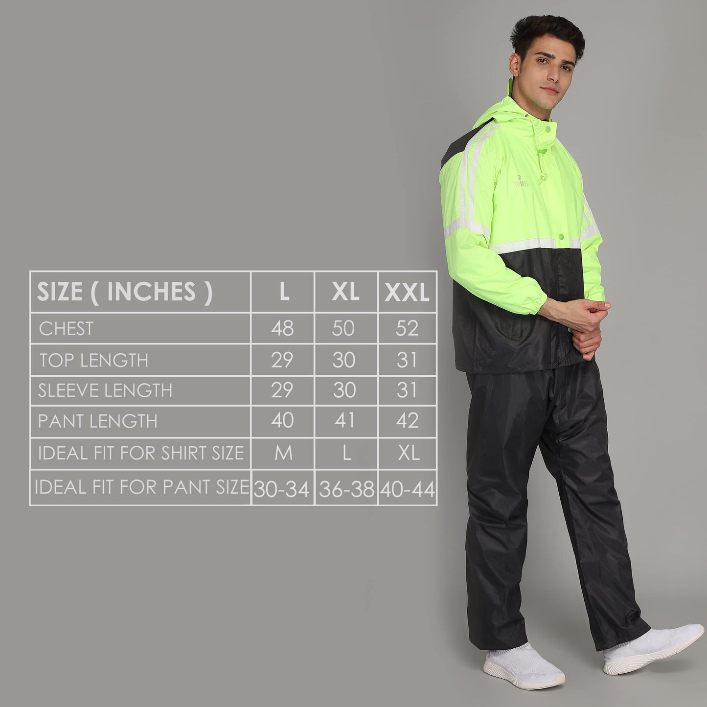Men's Waterproof Reversible Raincoat - Adjustable, Comfortable | Storage Bag Included | XX-Large | Marcus Grey