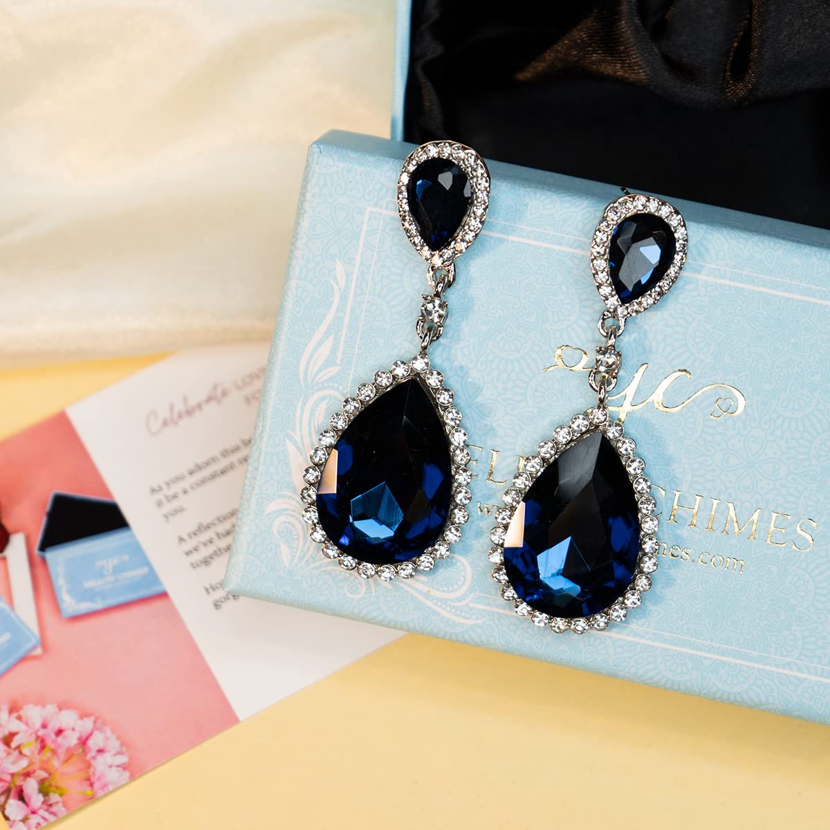 Yellow Chimes Blue Crystal Drop Earrings - elegant jewelry for women