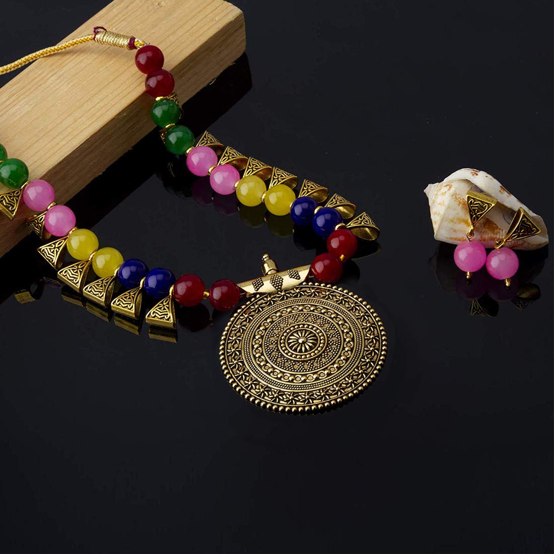 Yellow Chimes antique gold necklace set - for special occasions