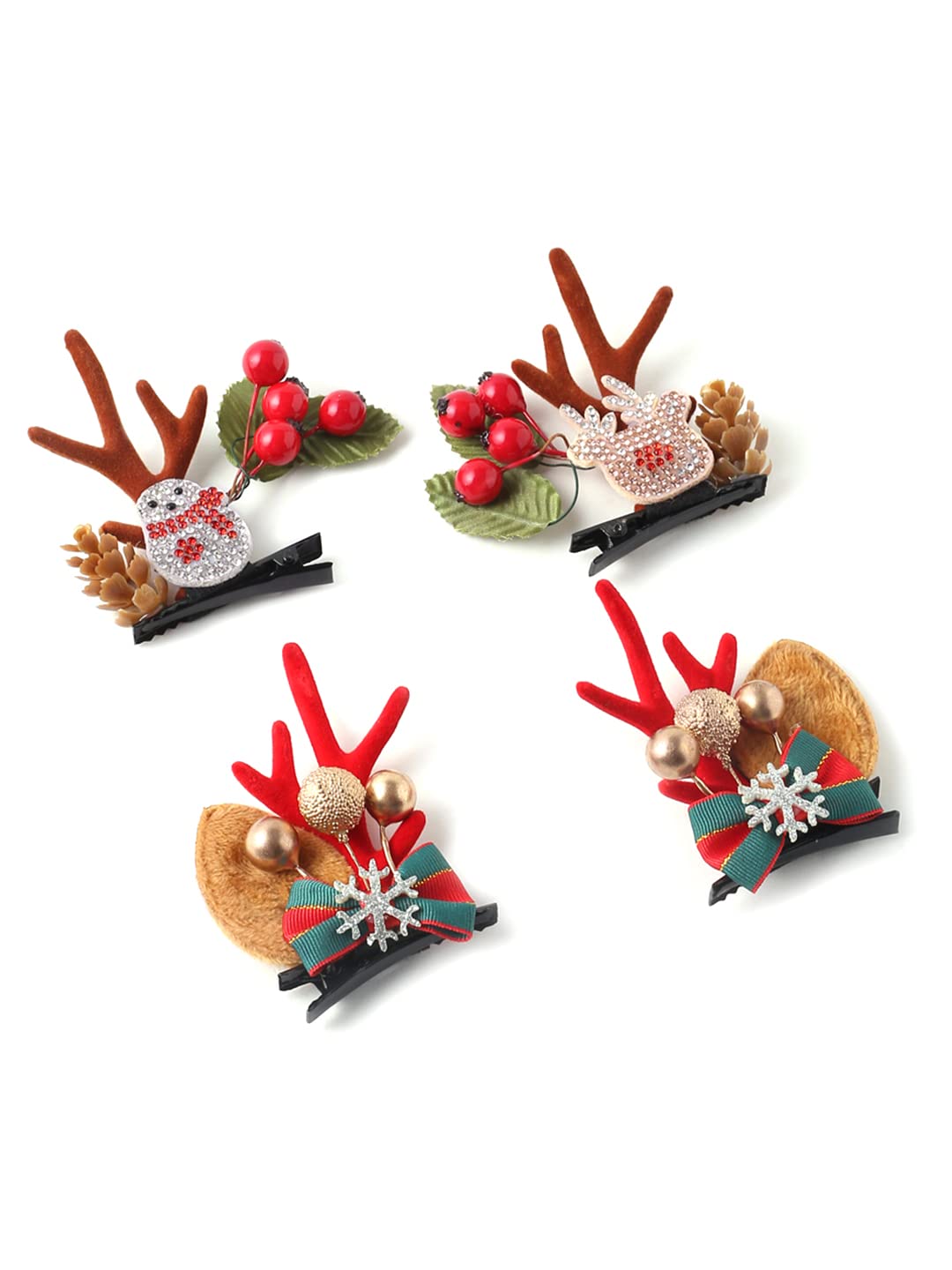 Melbees by Yellow Chimes Hair Clips for Women Girls Hair Accessories Winter Christmas Collection Hair Clip 4 Pcs Hair Clips Hairclips Cute Christmas Characters Alligator Clips for Hair Pins for Women