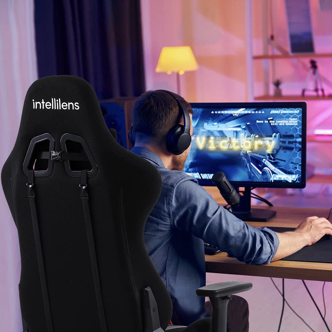 Combo: INTERCEPTOR Ergonomic Gaming Chair & Large Gaming Mat | Premium Fabric, Adjustable Pillow | 70 x 140 cm | Blue