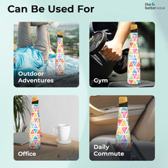 The Better Home Bliss Series Insulated Water Bottle 500ml with Cork Cap Water Bottle for Office Steel Water Bottles for Kids | Hot & Cold Water Bottle | Aesthetic Water Bottle (Triangular Print)