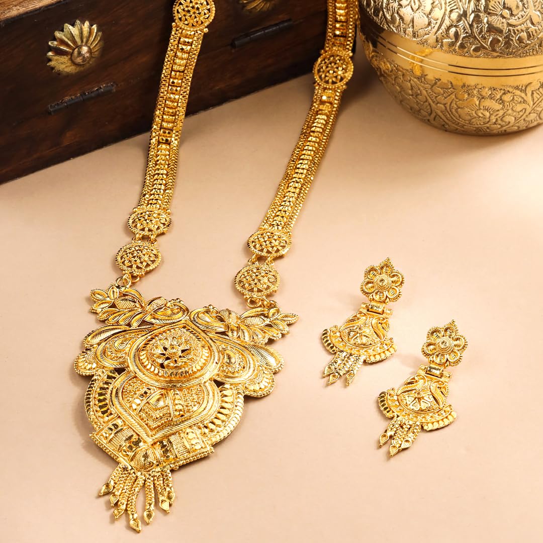 Yellow Chimes Gold Toned Necklace Set - Traditional Indian Celebration