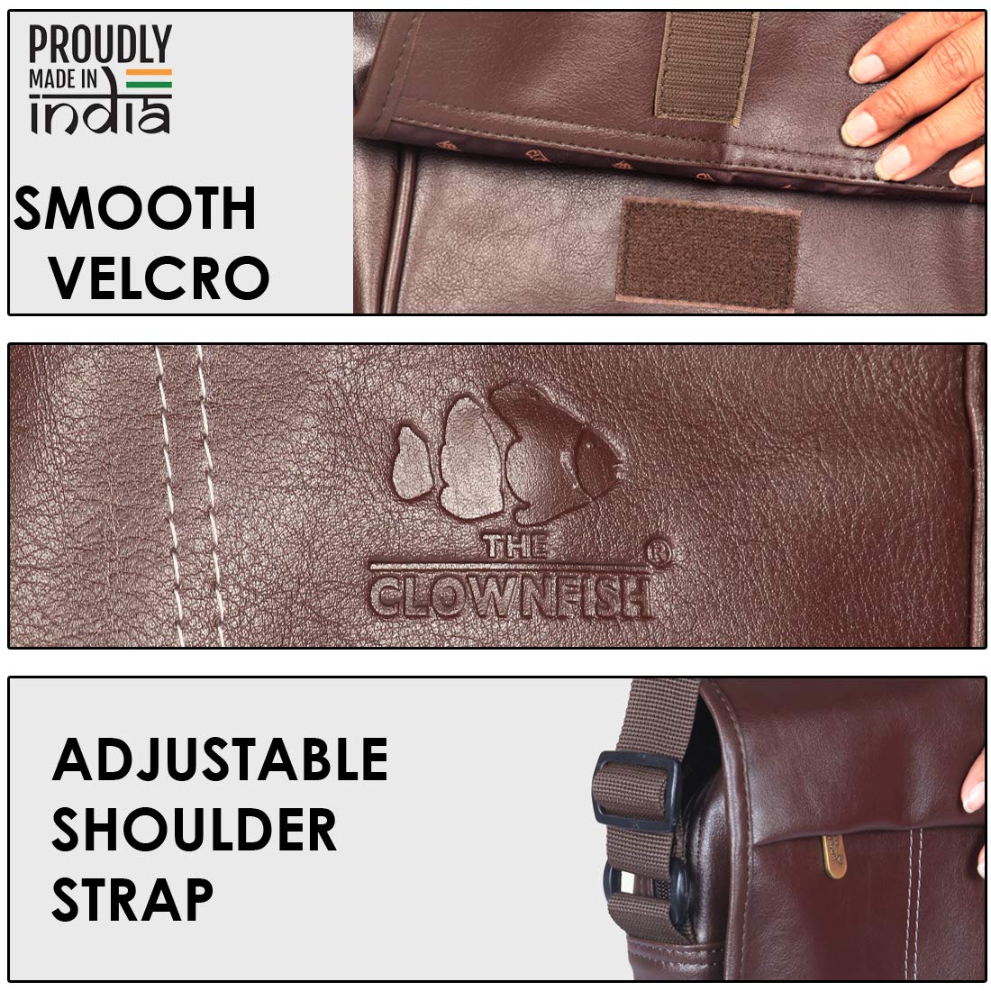 THE CLOWNFISH Regal Sling Bag - Water Resistant, Faux Leather | Side Bag for Men & Women | Redwood Brown