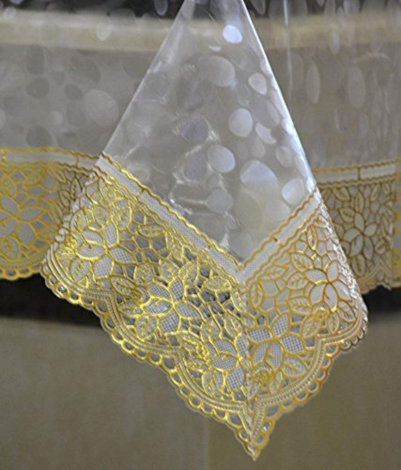 PVC Plastic Dining Table Cover - 3D Design, Smooth Finish | 60"x90" | Golden, Transparent | For Living Room
