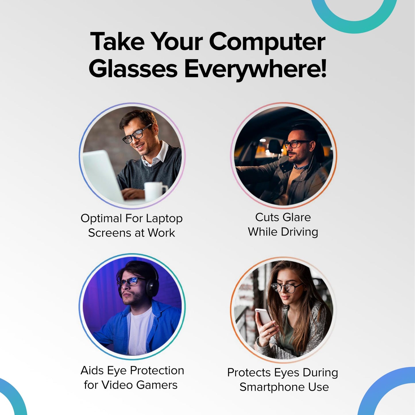 Lightweight Anti-Glare Blue Cut Glasses - UV Protection | Square | Black & Green | Medium