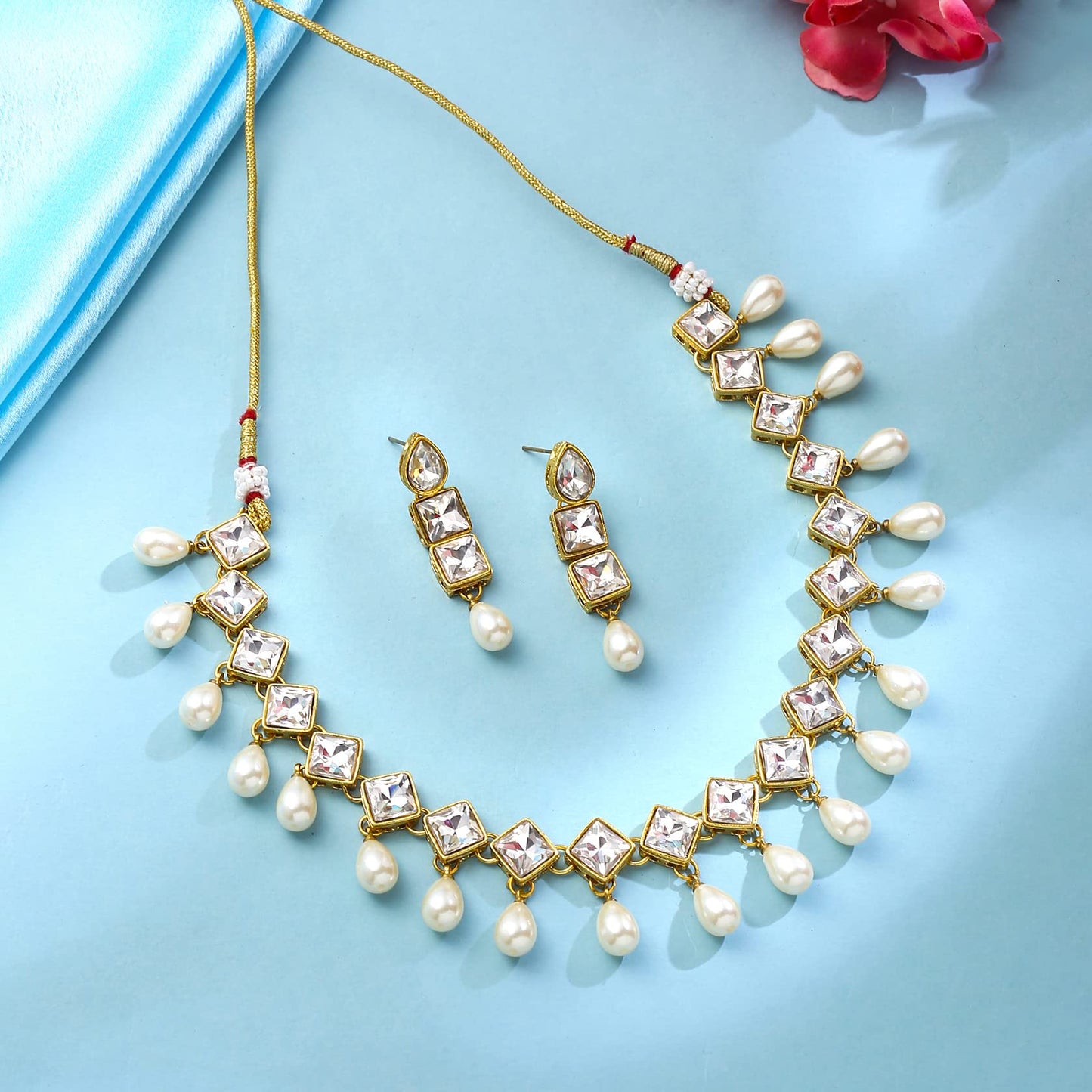 Yellow Chimes Kundan Necklace - traditional birthday gift