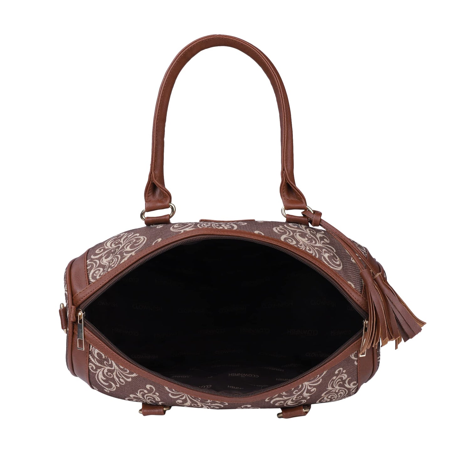 Lorna Printed Handicraft Fabric Handbag - Lightweight, Floral Design | 2 Pockets | 11L | Brown