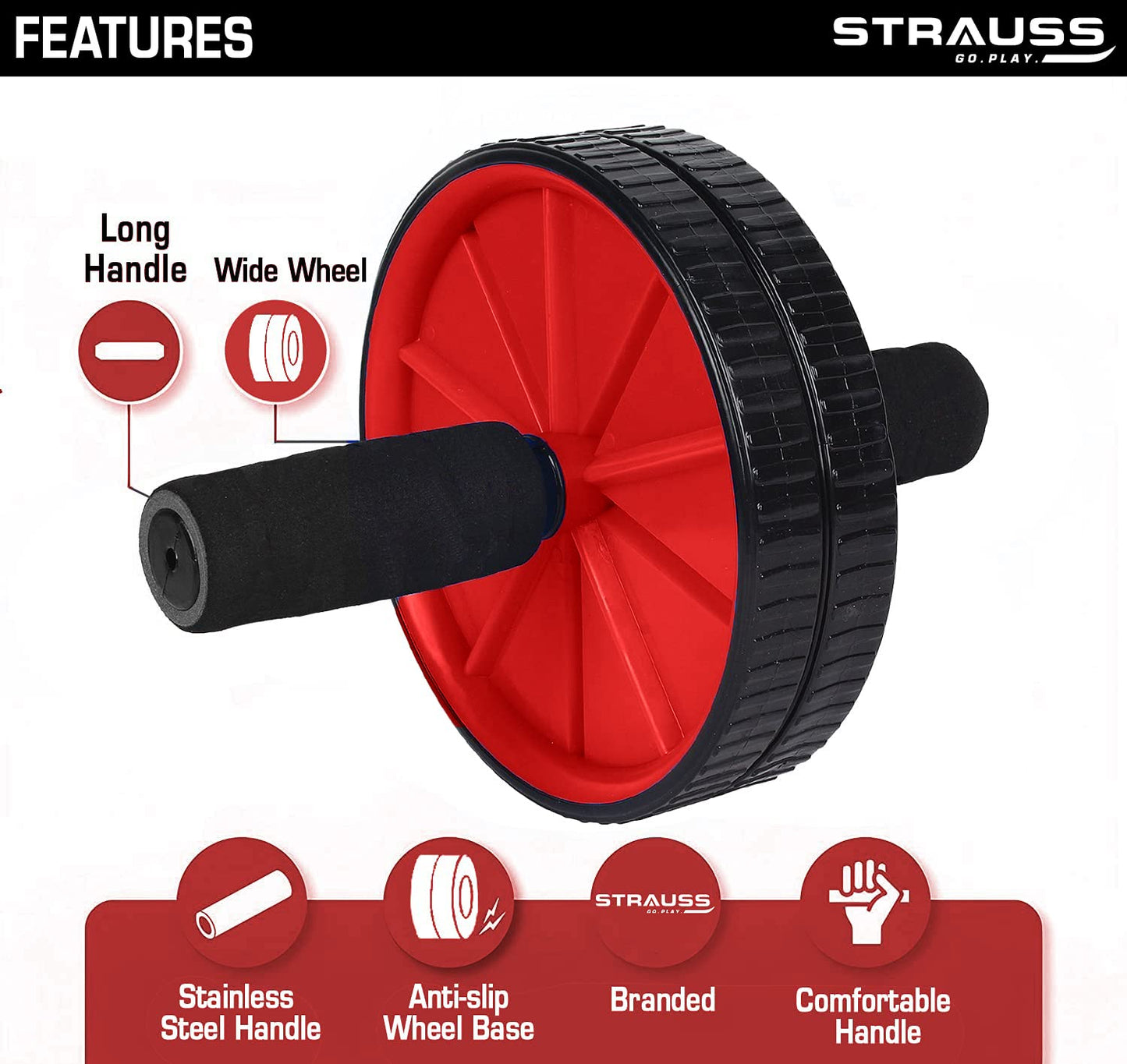 Strauss Double Wheel Ab Roller - Home Workout
