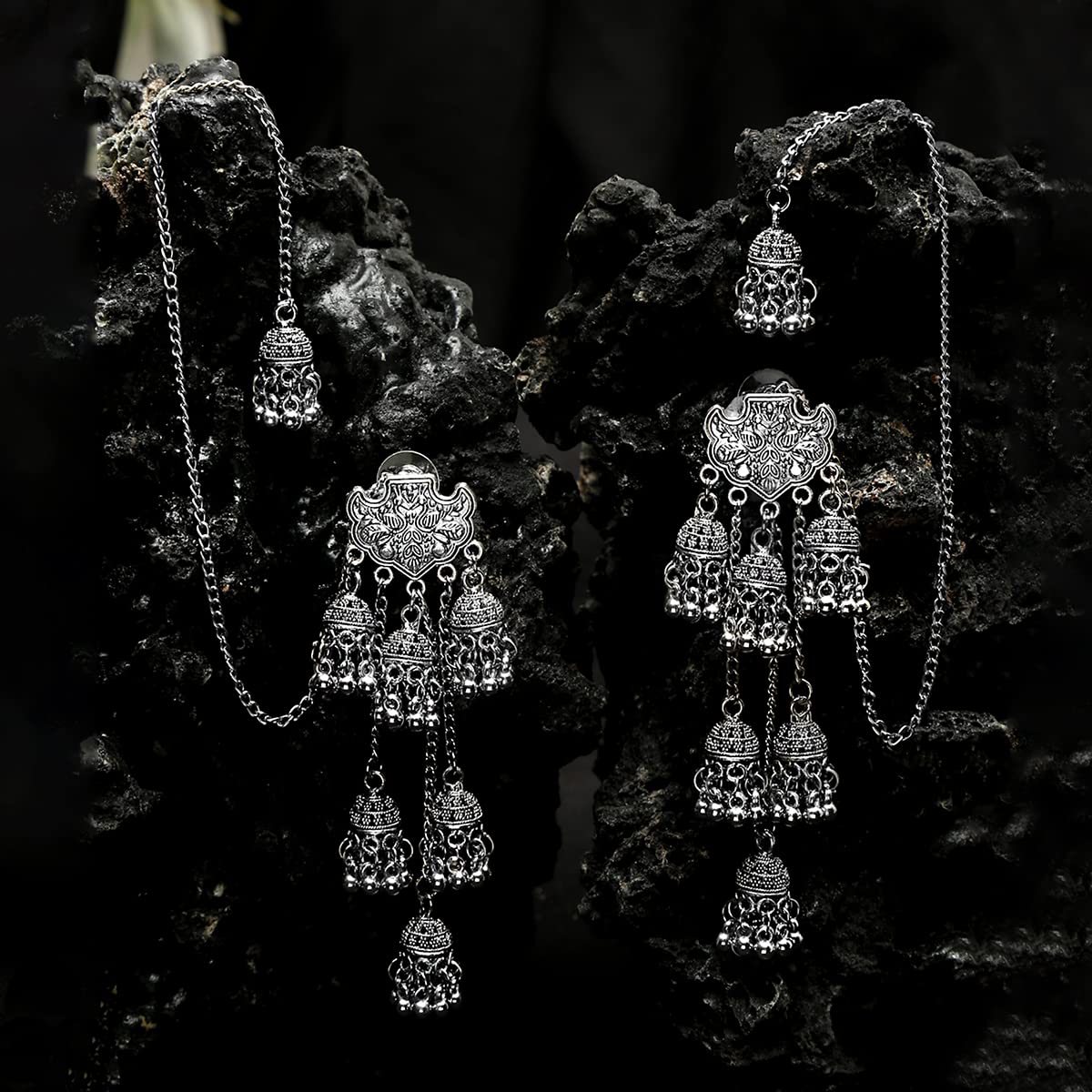 Yellow Chimes silver jhumka earrings - perfect for anniversaries