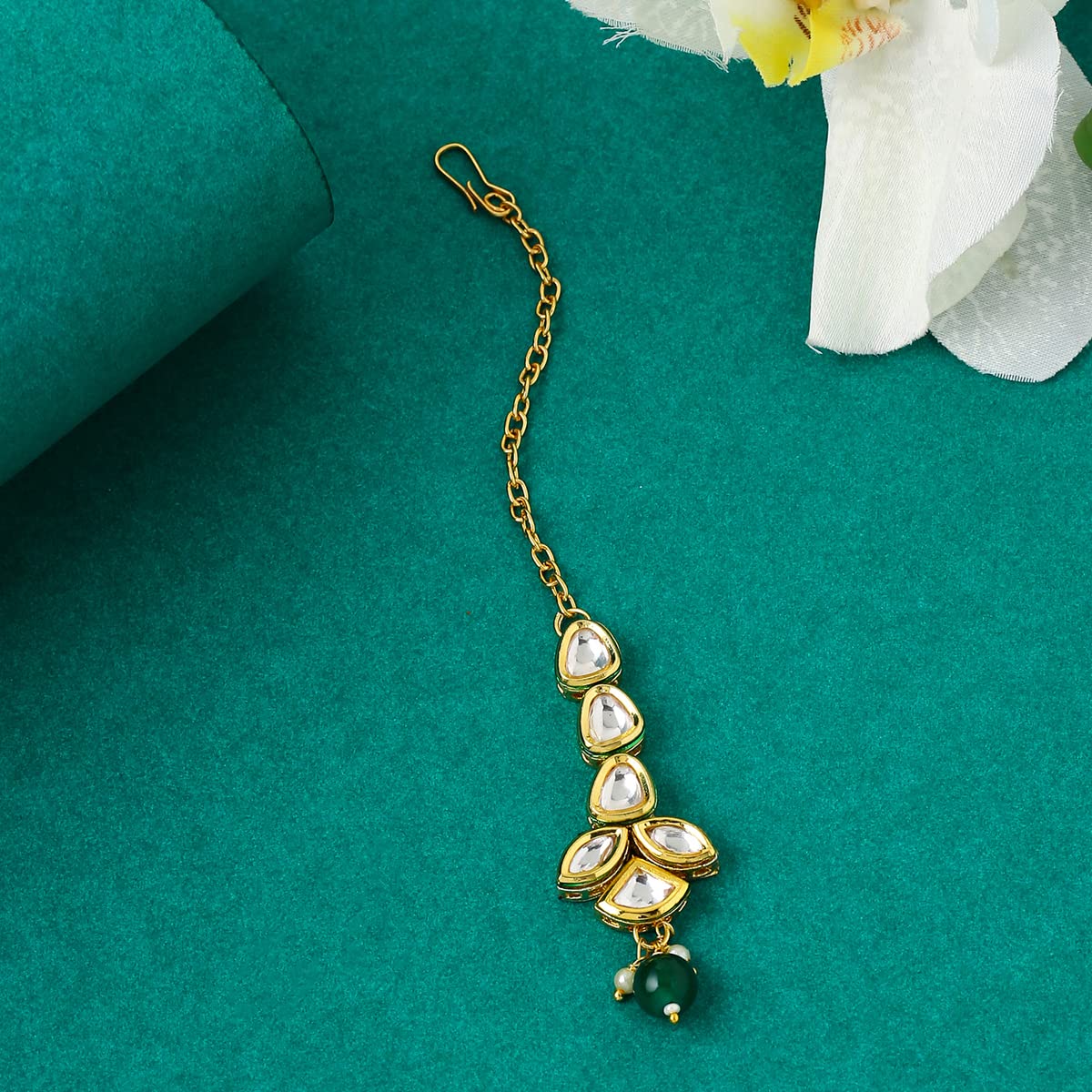 Yellow Chimes Kundan Maangtikka - Festive celebrations