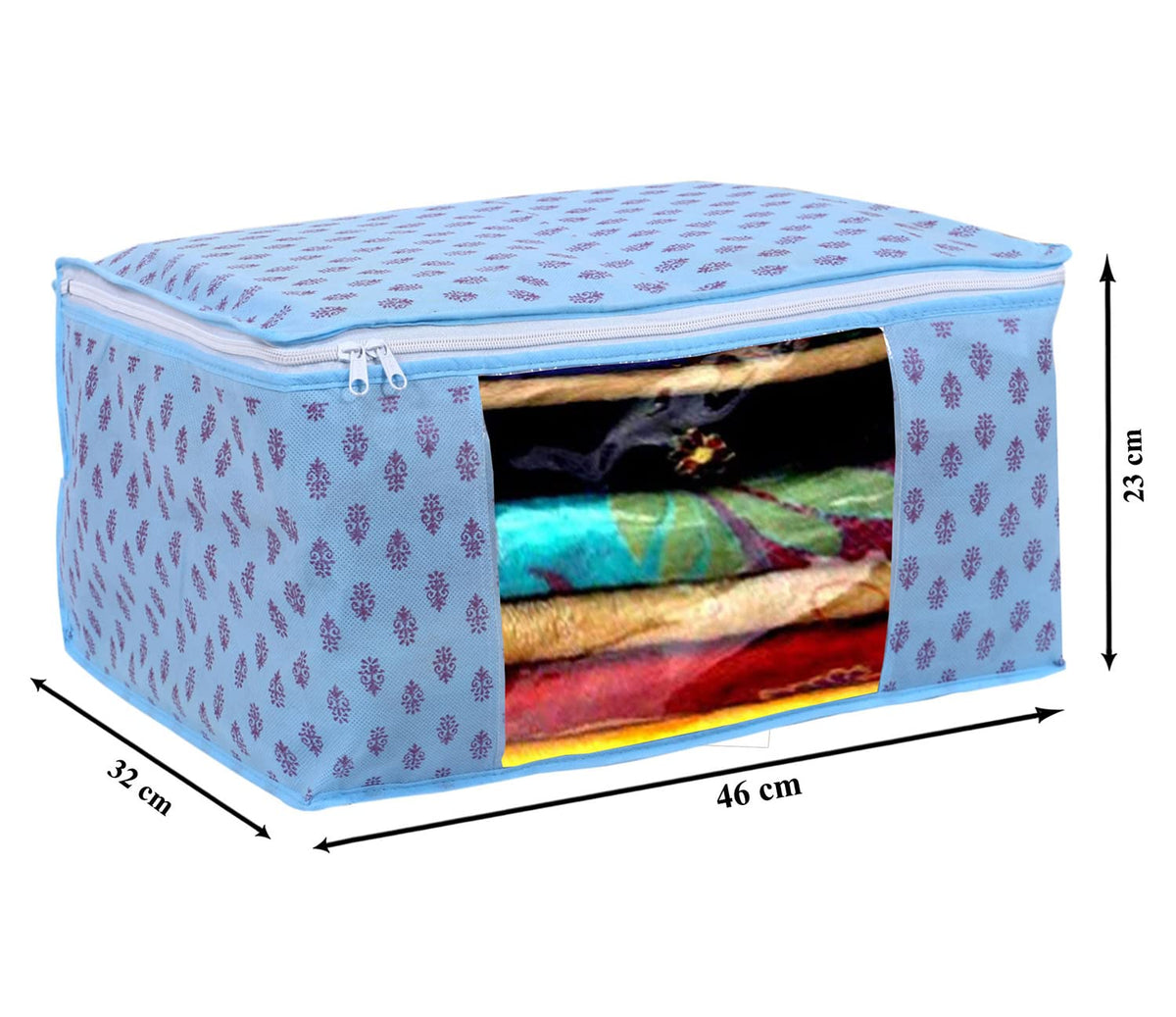Pack of 6: Floral Print Non-Woven Foldable Saree Covers | Durable | 45 x 32 x 23 cm | Sky Blue