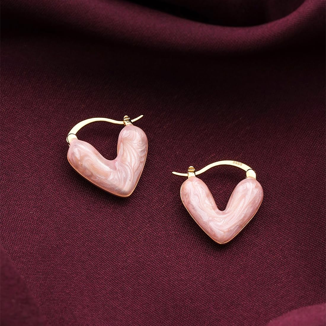 Yellow Chimes heart shaped pink hoop earrings - anniversary gift