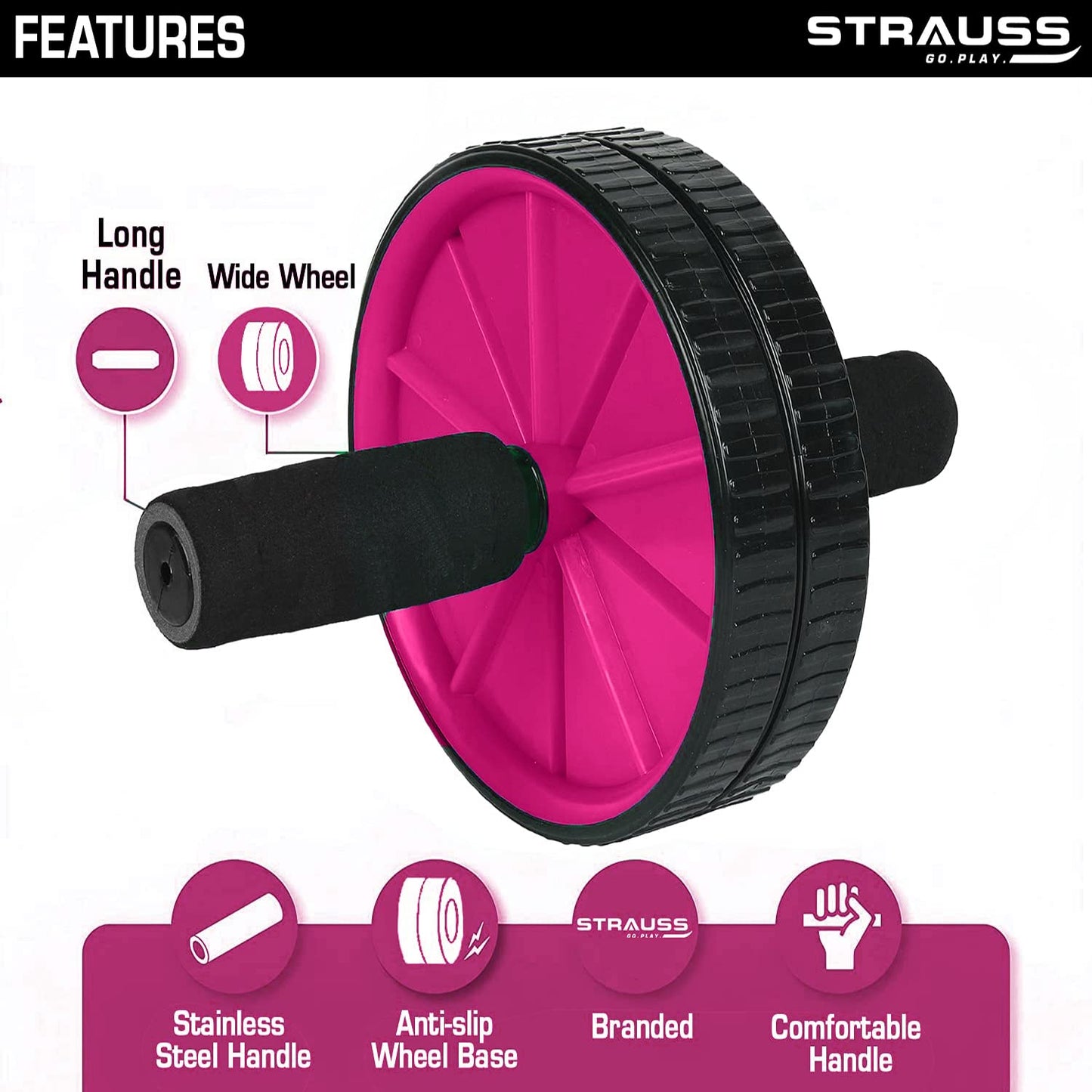 Strauss Double Wheel Ab Roller - Ideal for Home Workouts