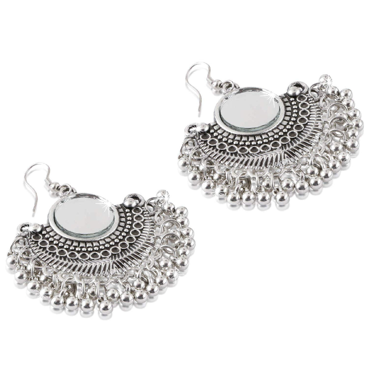 Yellow Chimes silver oxidized chandbali earrings - for parties