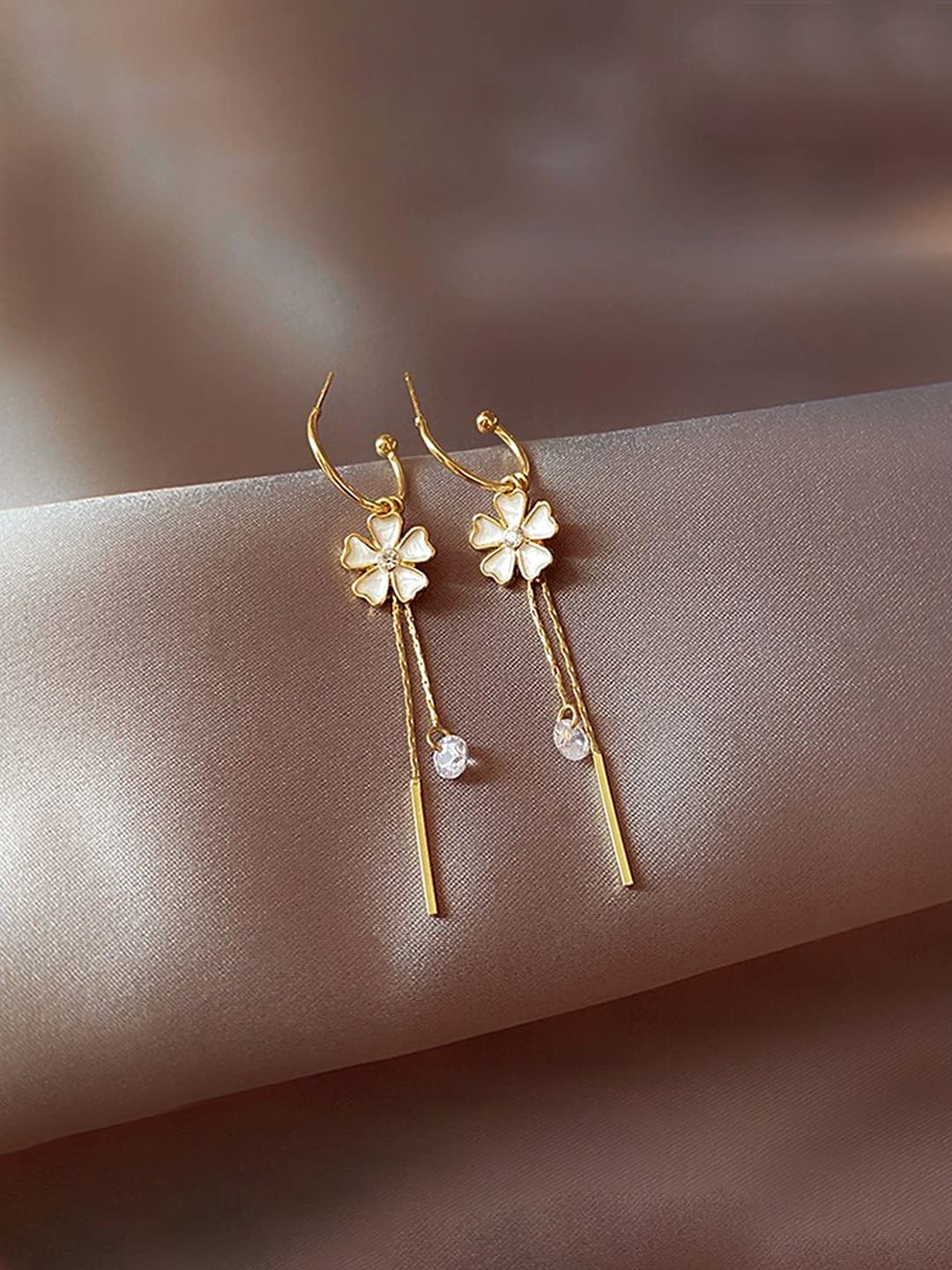 Yellow Chimes Gold Floral Dangler Earrings - Engagement Gift