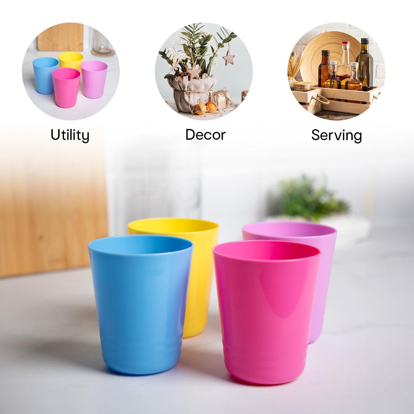 Set of 4: Colorful Glass Tumblers - Designer Reusable Mugs | Kitchen Accessory | 250mL | Yellow, Pink, Purple, Blue