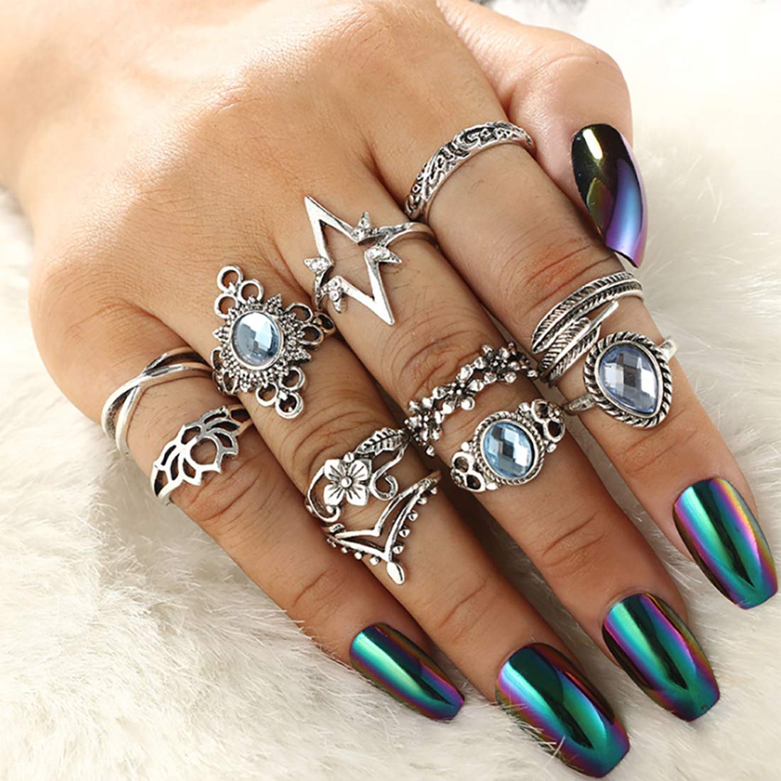 Yellow Chimes Oxidized Silver Midi Rings - Casual Outfit Accessory