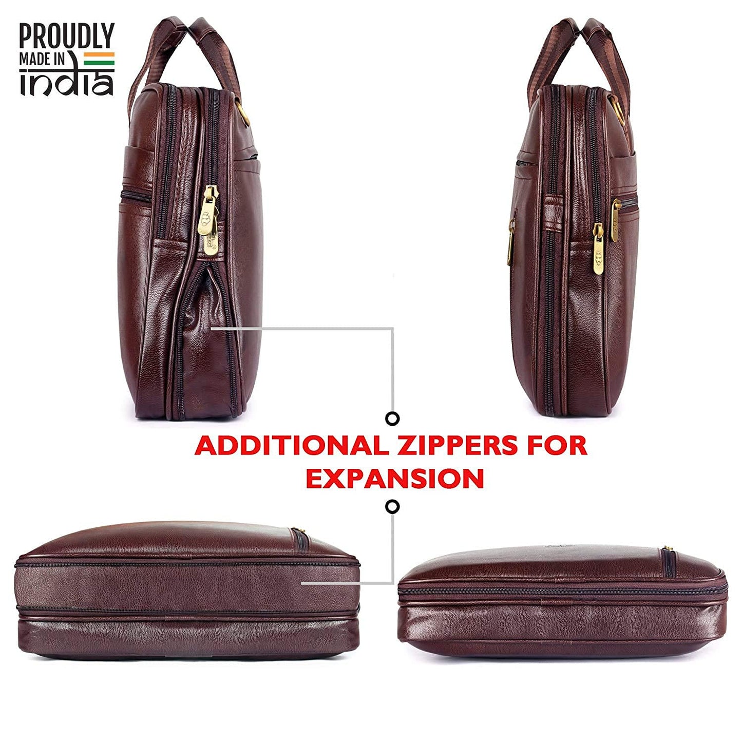 Elegant Laptop Bag - Water Resistant, Synthetic Leather | Adjustable Strap | Fits up to 15.6 inch | Brown