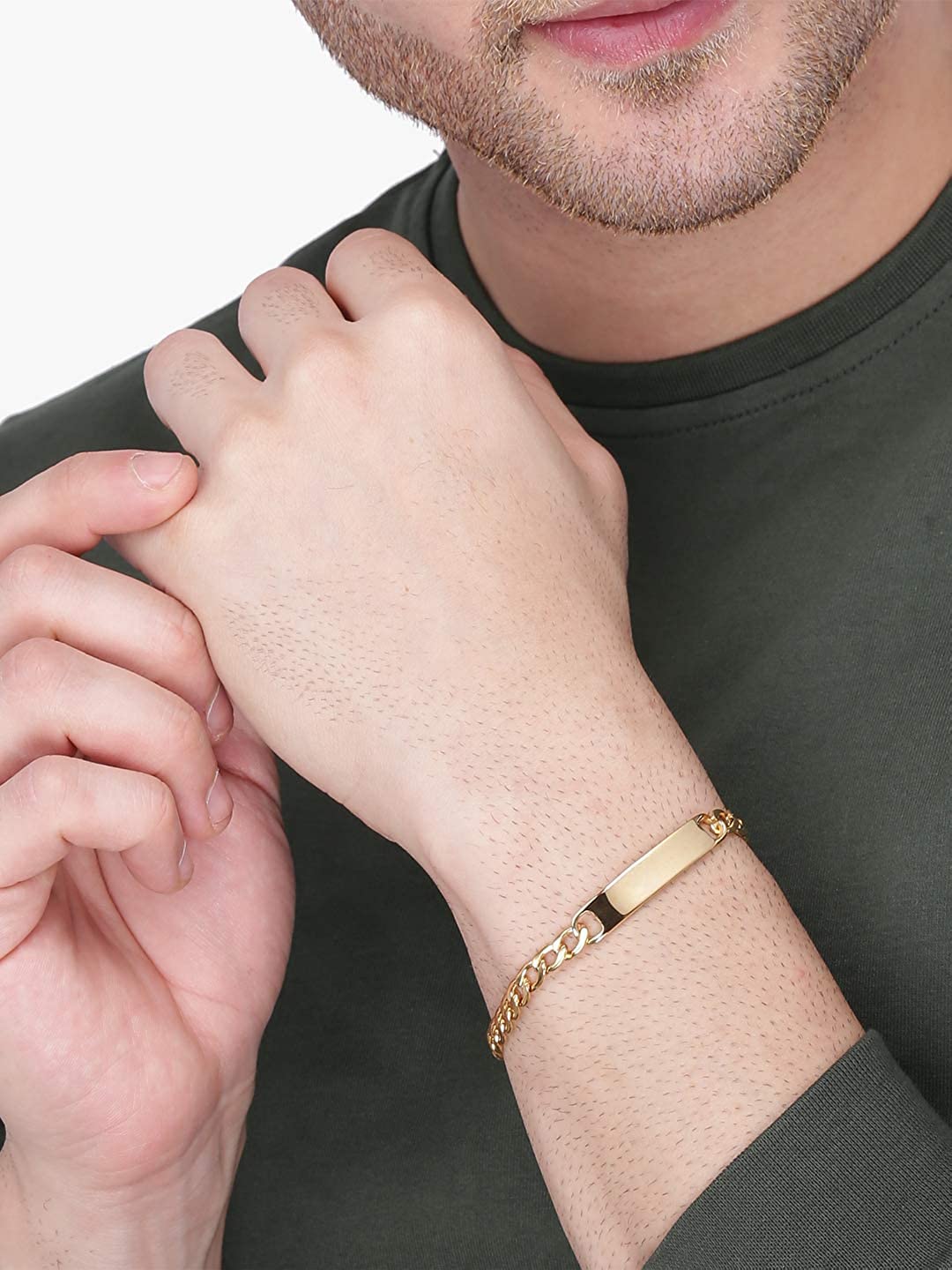 Yellow Chimes Golden Tag Bracelet - Stylish men's jewelry for casual wear