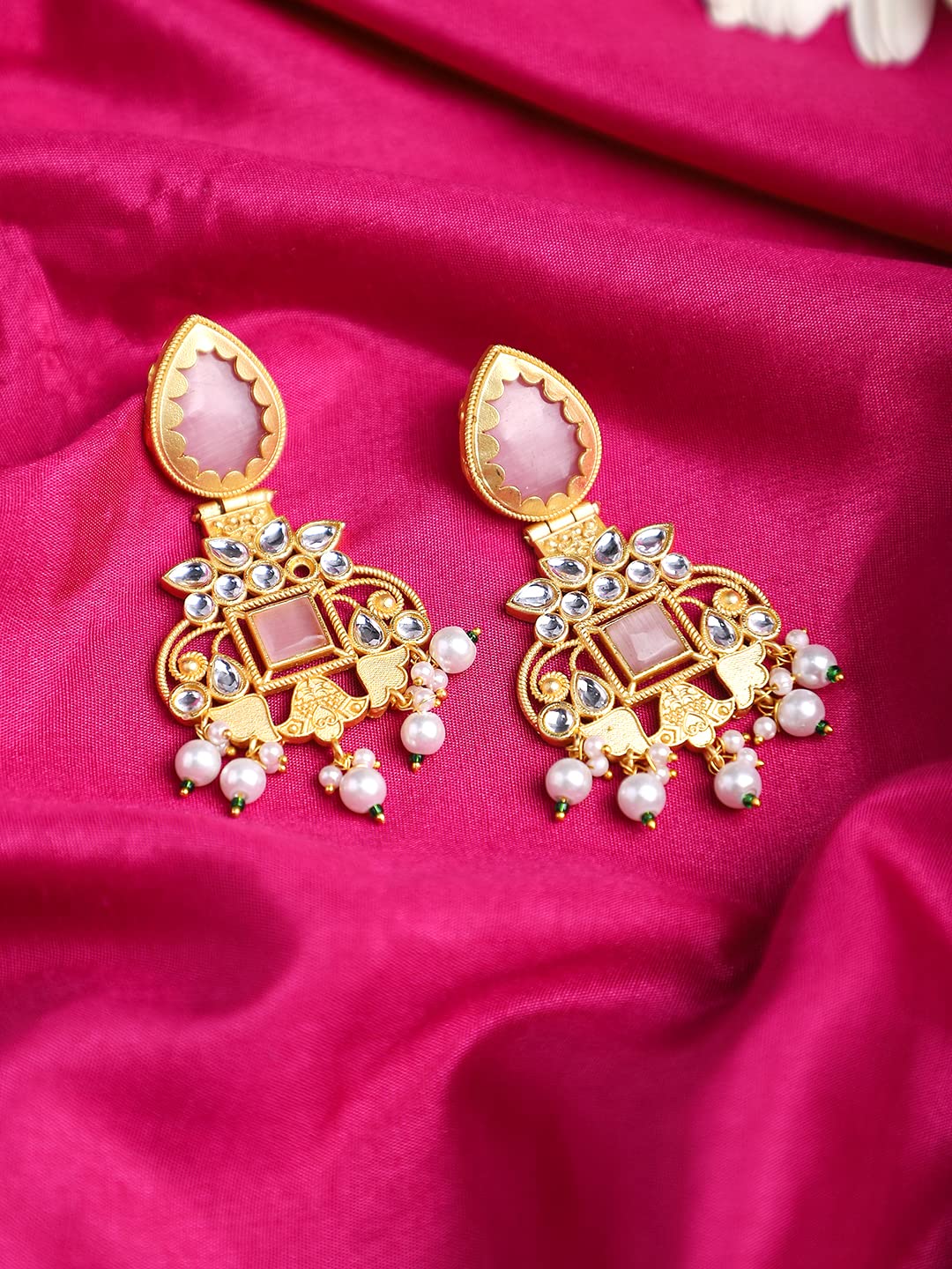 Yellow Chimes pink stone dangler earrings - wedding accessories
