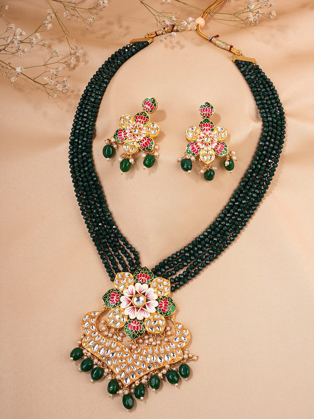 Yellow Chimes Kundan Necklace Set - for festive occasions