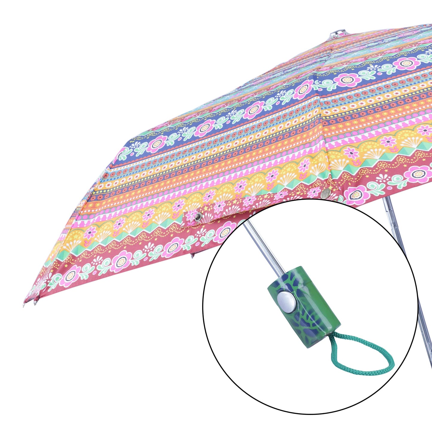 3-Fold Auto Open Umbrella - Waterproof, Silver Lined, Double Coated | Compact | Multi-Colour, Green Handle