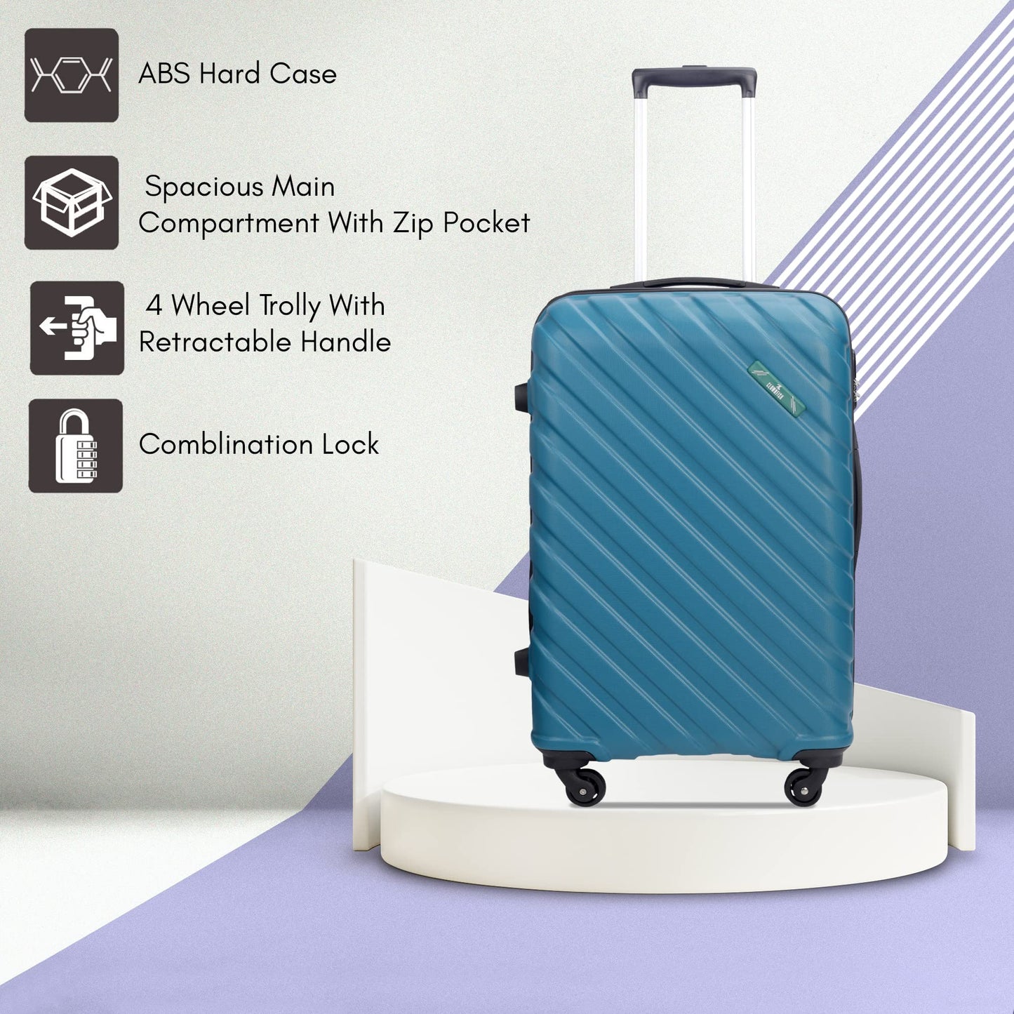 Medium Hard Case Trolley Bag - Combination Lock, 4 Wheels | 65L | Armstrong Teal | Stylish Luggage