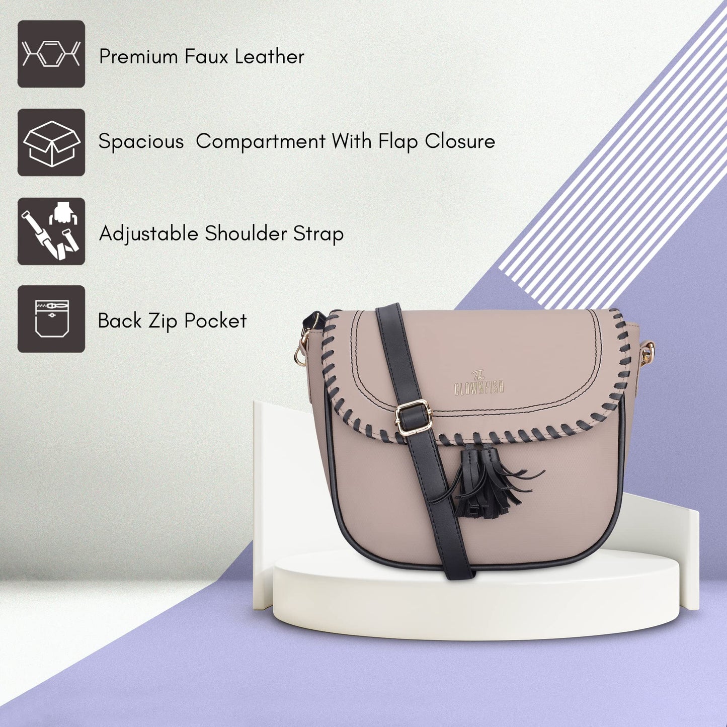 THE CLOWNFISH Rochelle Faux Leather Sling Bag - Waterproof, Casual Style | Crossbody | M | Peach