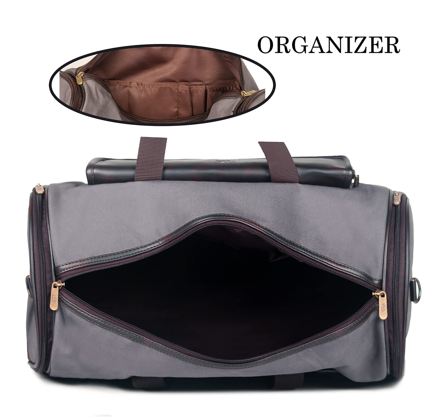 Travel Duffle Bag - Water Resistant, Adjustable Shoulder Strap, Padded Handles | 30L | Grey