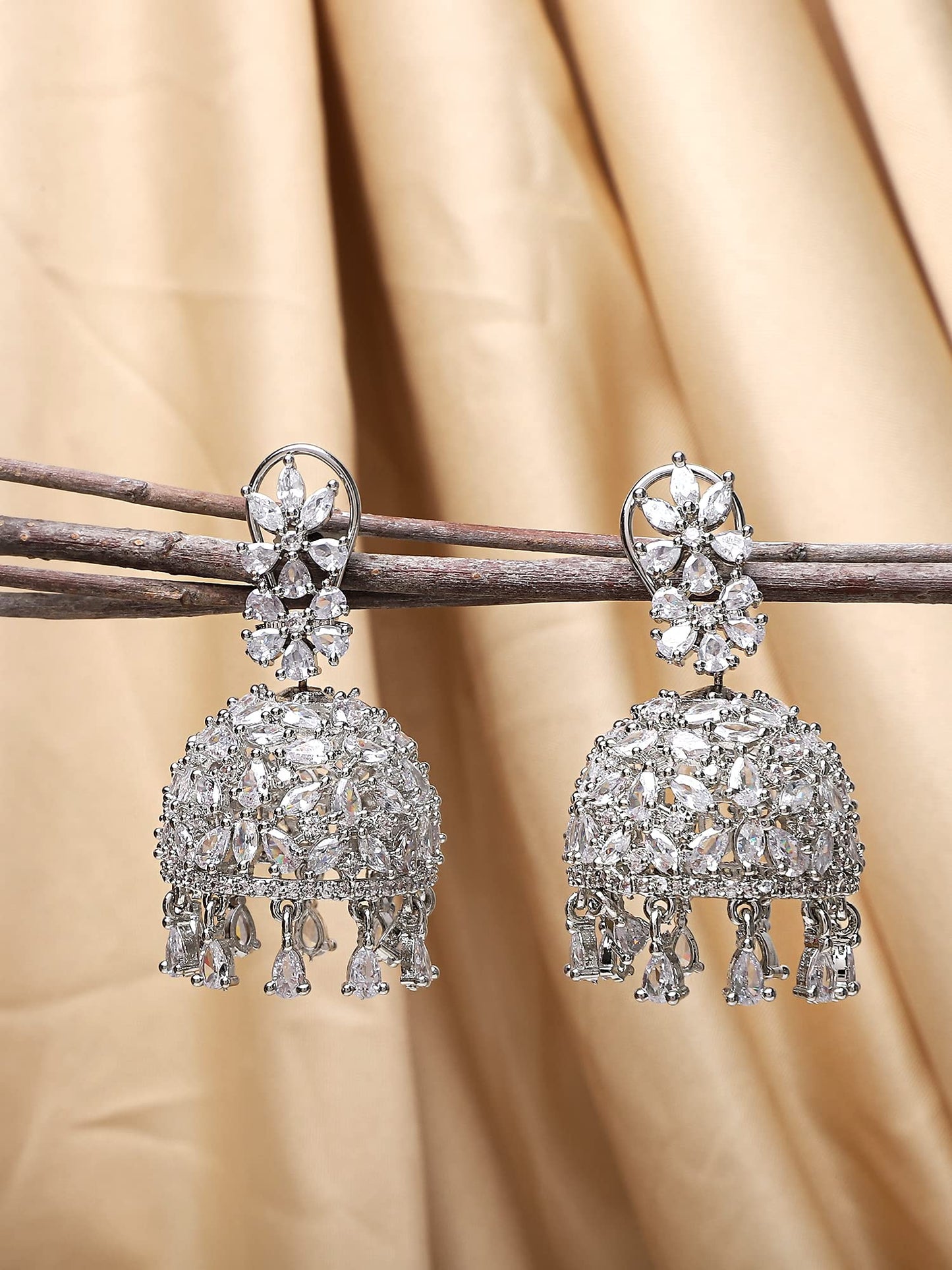 Yellow Chimes American Diamond Jhumki Earrings - Perfect for Weddings