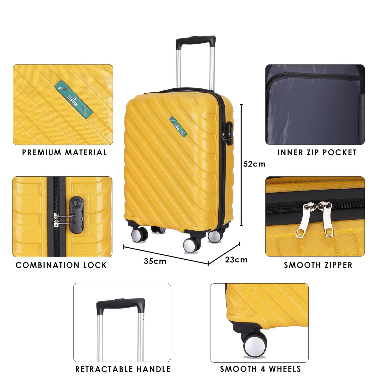 Hard Case Suitcase with Eight Wheels | Lightweight ABS | 52 cm (20.5 inch) | Sunshine Yellow