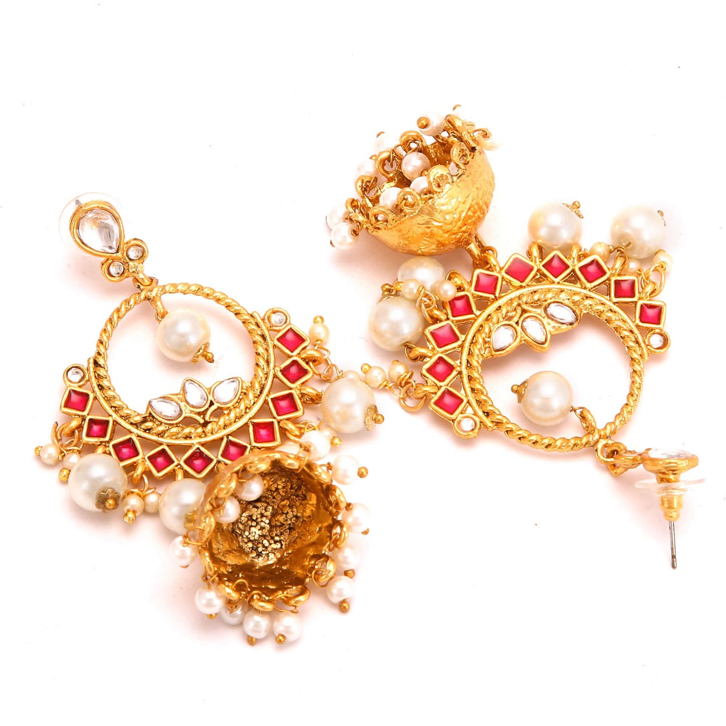 Yellow Chimes traditional pearl chandbali earrings - festive look