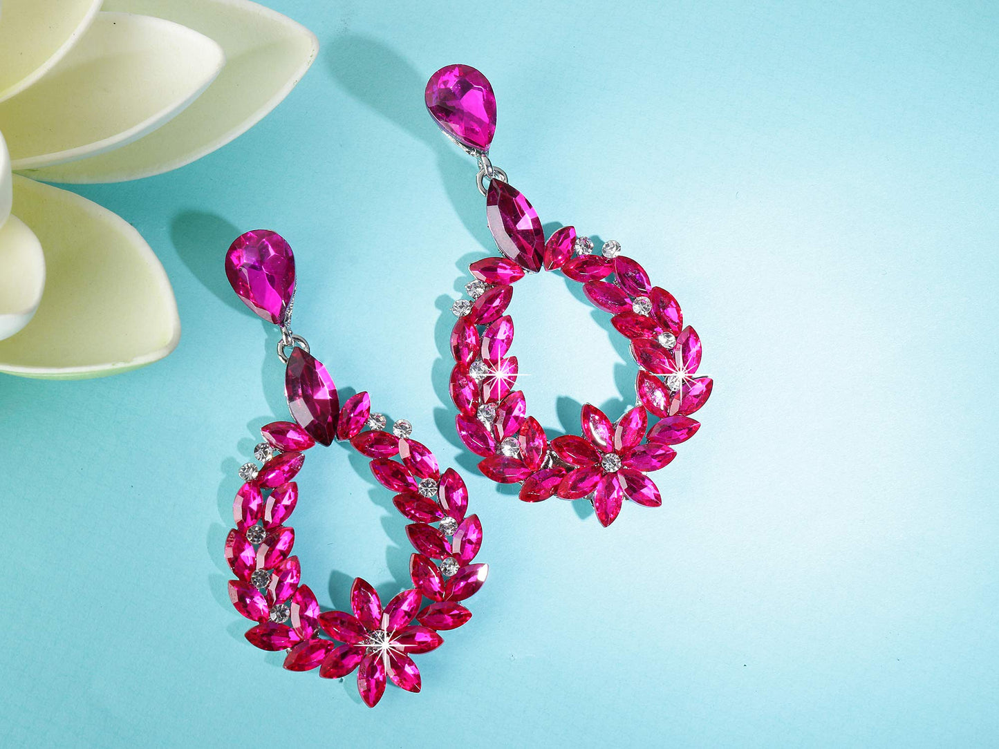 Yellow Chimes pink crystal drop earrings - Stunning fashionable jewelry