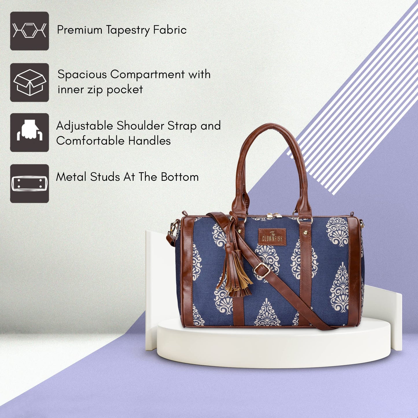 Lorna Printed Handbag Sling Bag - Faux Leather, Adjustable Strap | 11L | Navy Blue Design | Casual Tote