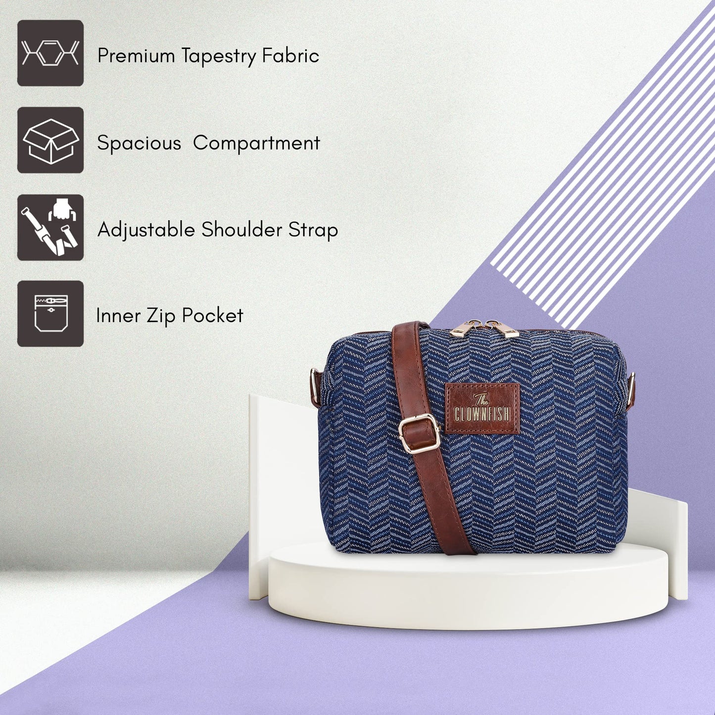 Combo: Adelina Sling & Justina Handbag - Lightweight, Utility Style | 2 Pockets | Medium | Blue Stripes