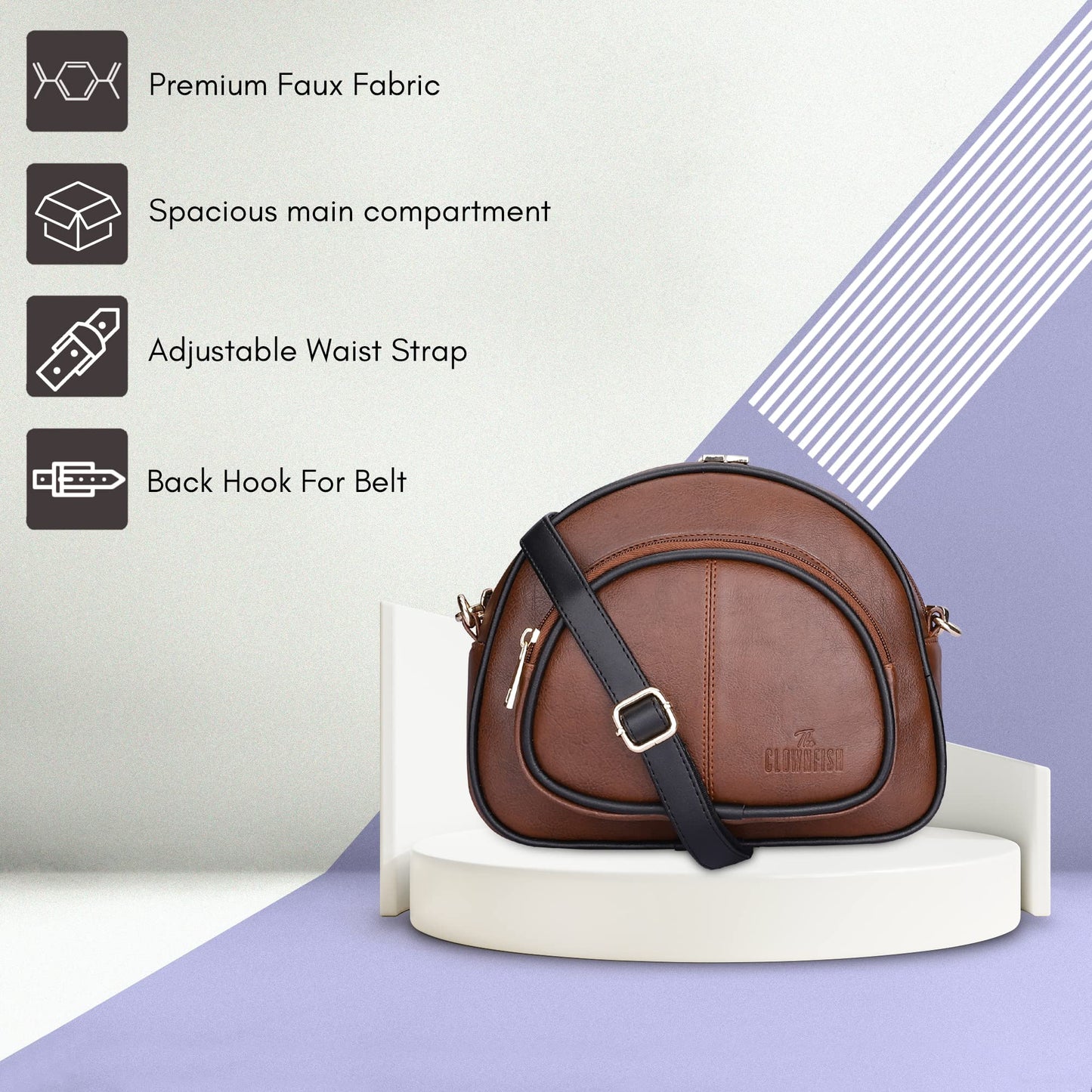 Zoey Faux Leather Waist Bag - Adjustable Crossbody Sling | 2 Pockets | One Size | Tan