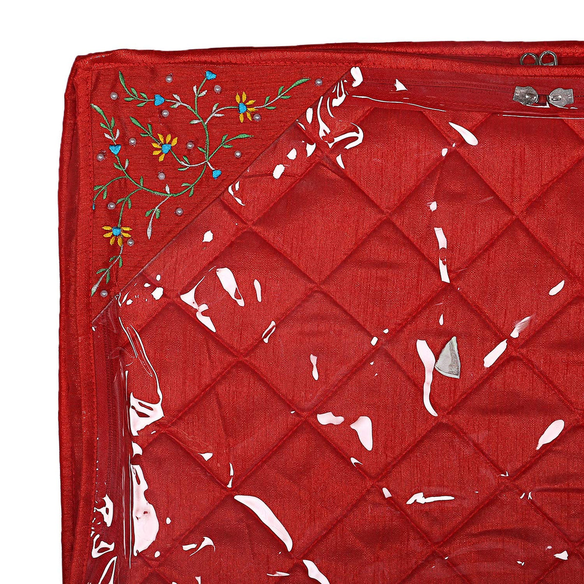 3 Pieces Single Packing Saree Cover - Elegant Silk | Rectangular | Standard Size | Red
