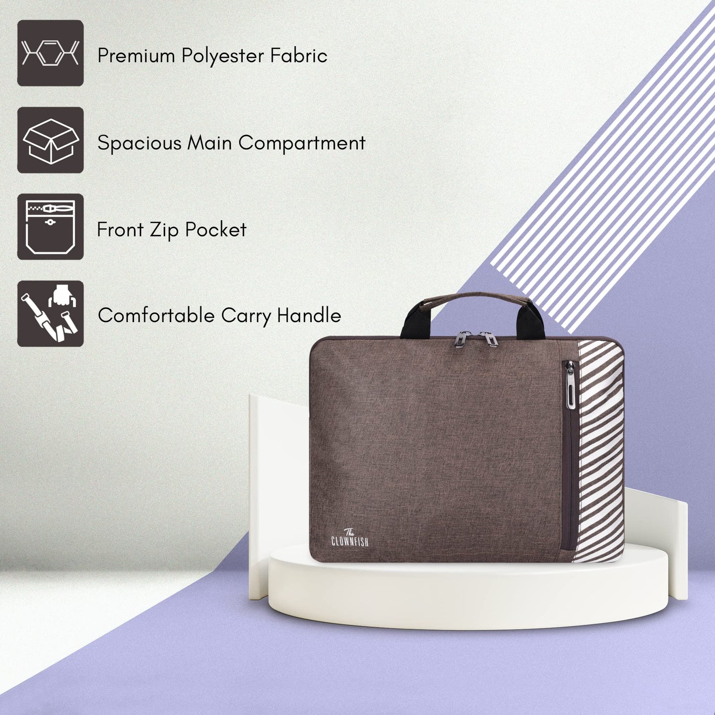 Polyester Laptop Sleeve with Comfortable Carry Handle | Jetted Pocket | 14 inch | Brown | Professional Style