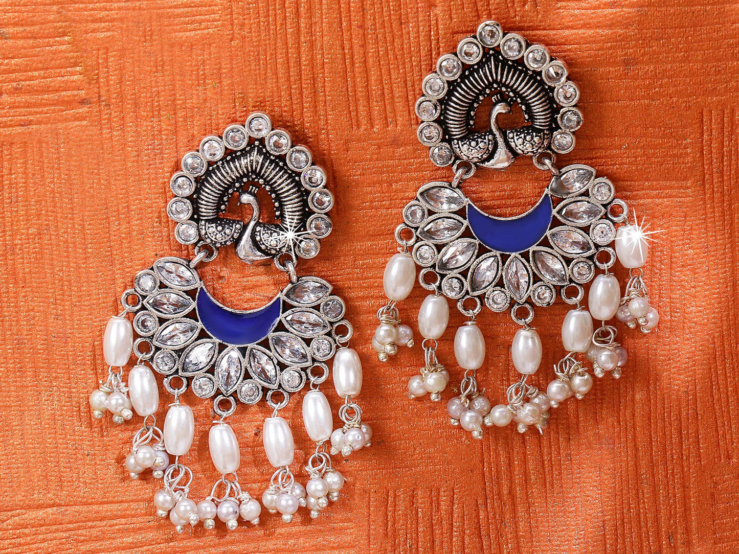 Yellow Chimes Oxidized Peacock Drop Earrings - Elegant Party Wear