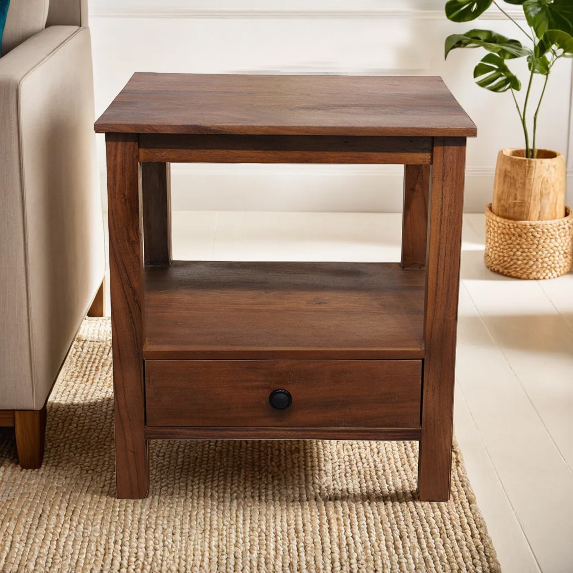 USHA SHRIRAM Sheesham Wooden Side Table for Bedroom with Drawer | Bed ...